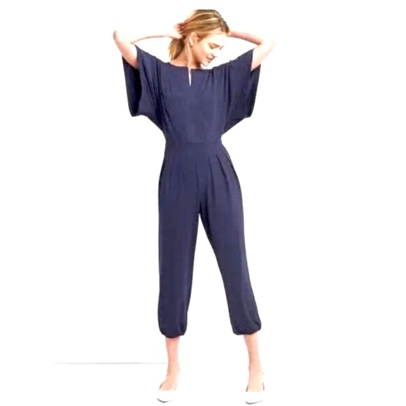 ❌SOLD❌NWT [Gap] Navy Blue Gathered Wide-Leg Bat Wing Jumpsuit Womens Medium/Tall - Picture 10 of 10